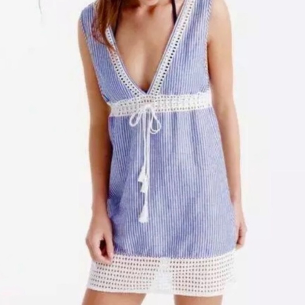 Jcrew striped cinch waist coverup with eyelet detail